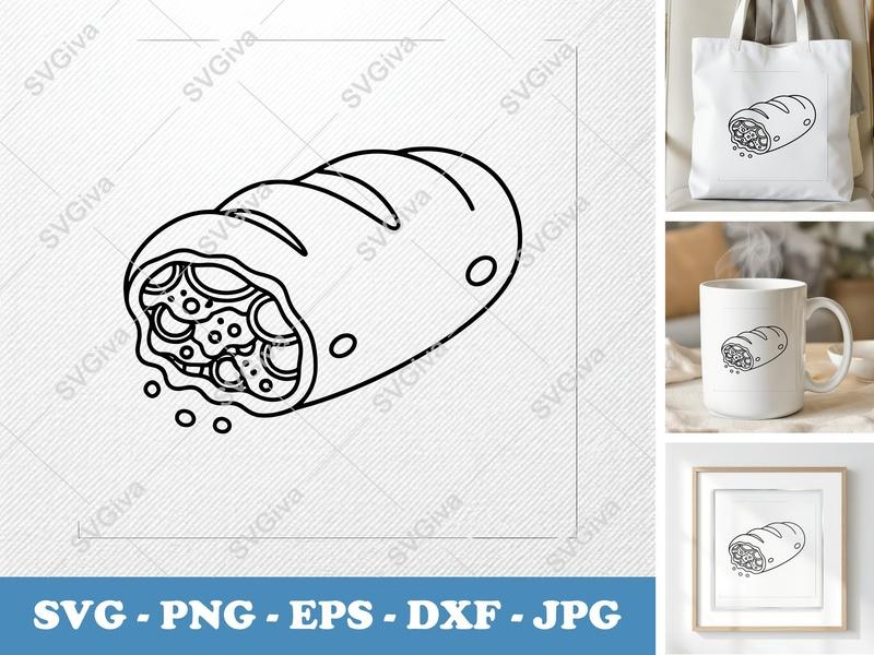 Stromboli Partially Eaten SVG | Food Cut File PNG DXF EPS Cricut Silhouette
