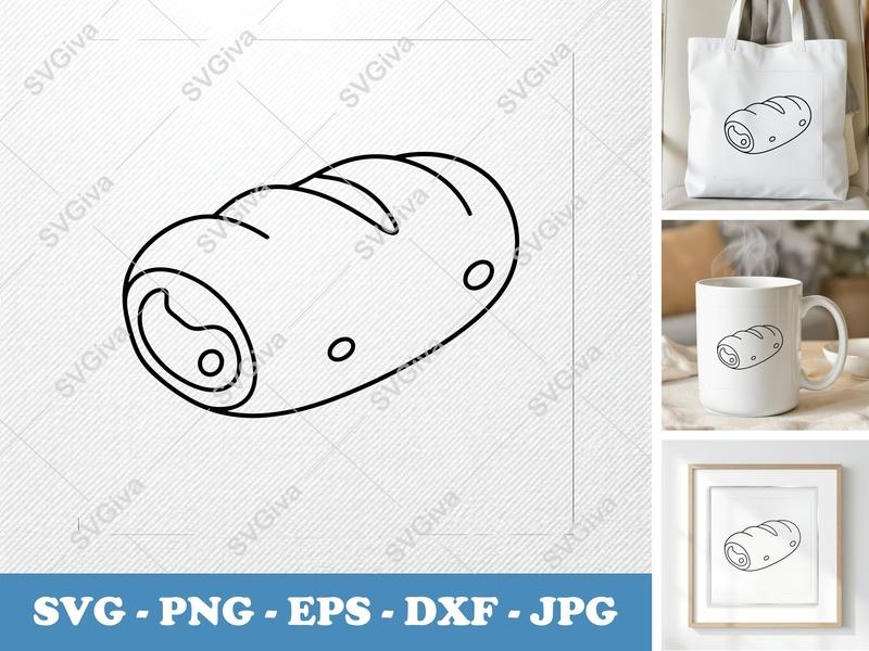 Stromboli SVG Cut File | Modern Food Outline PNG DXF EPS for Cricut & Silhouette | Minimalist Italian Sub Sandwich Design