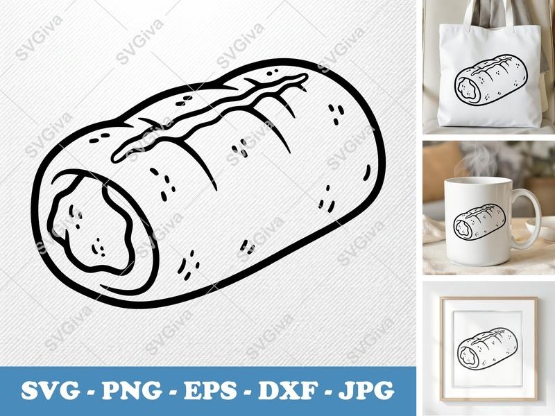 Stromboli SVG Cut File | Modern Food Outline | PNG EPS DXF | Cricut Silhouette Ready | Kitchen Decal | Baking Art