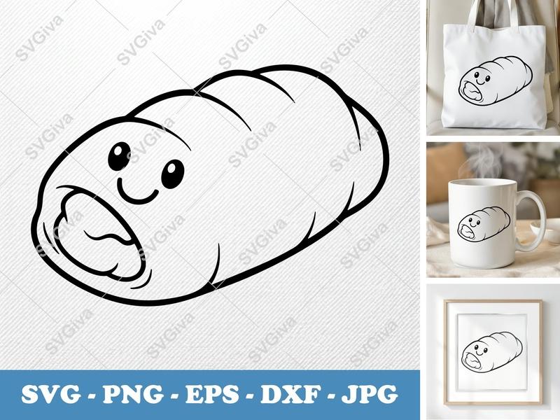 Stromboli SVG | Cute Food Cartoon, Kawaii Snack | PNG EPS DXF for Cricut, Silhouette | Modern Clean Design