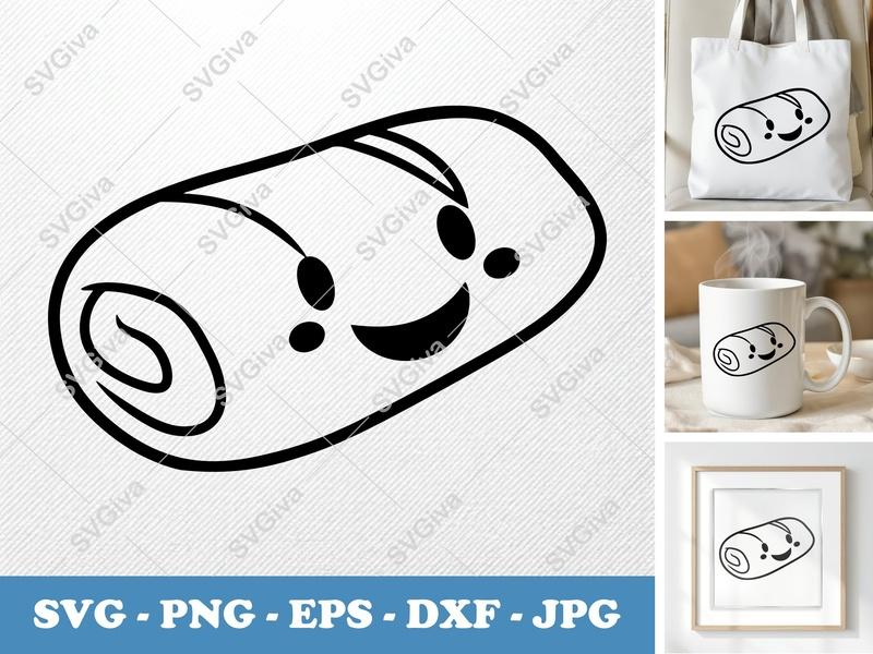 Stromboli SVG | Cute Food Outline | Kawaii Snack PNG EPS DXF | Cricut Silhouette Cut File