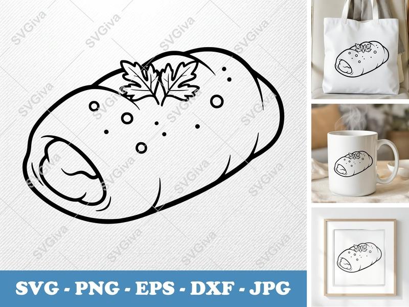 Stromboli SVG, Delicious Food Line Art, Outline Design | PNG EPS DXF | Cricut & Silhouette Cut File, Italian Snack