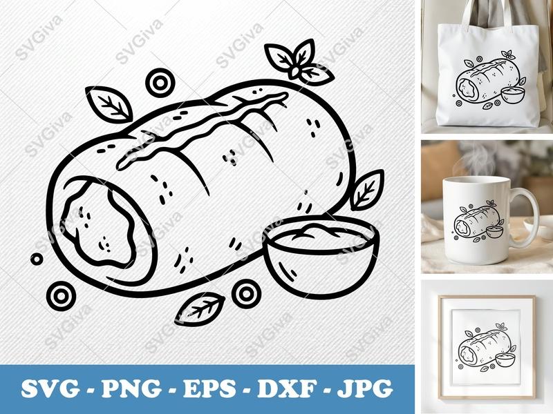 Stromboli SVG | Food Cut File, Italian Dish, Modern Clean Design, PNG EPS DXF for Cricut, Silhouette, Vector Clipart