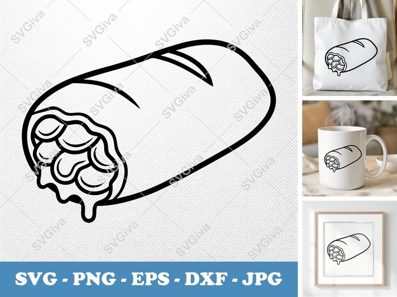 Stromboli SVG, Food Cut File, Italian Sub, Outline Clipart, PNG, EPS, DXF for Cricut & Silhouette, Kitchen Decor, Recipe Design