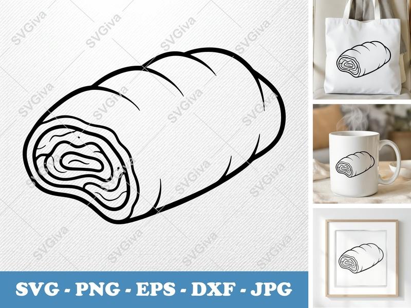 Stromboli SVG | Food Outline, Modern Design, Bakery Clipart | PNG EPS DXF for Cricut, Silhouette, Cutting Machines