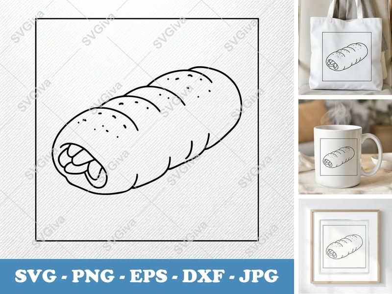 Stromboli SVG | Foodie Outline Cut File, Italian Sub, Pizza Roll, Kitchen Decor | PNG EPS DXF for Cricut, Silhouette