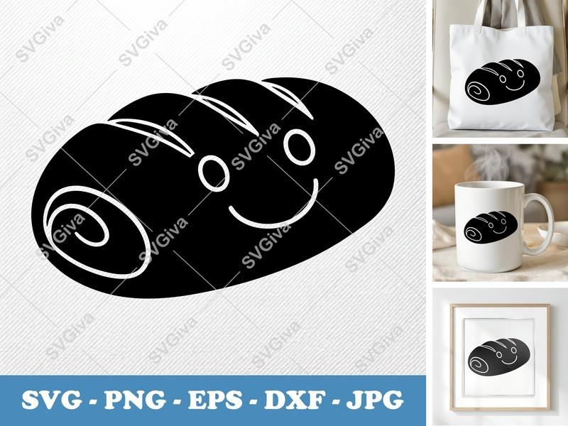 Stromboli SVG | Happy Face Food Cut File | Modern Bakery Clipart, PNG, EPS, DXF for Cricut & Silhouette, Kitchen Decor