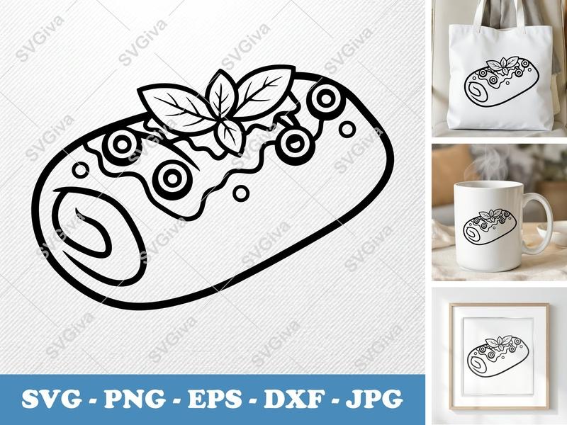 Stromboli SVG | Modern Clean Design, Food Outline, Basil, Olives | PNG EPS DXF for Cricut, Silhouette