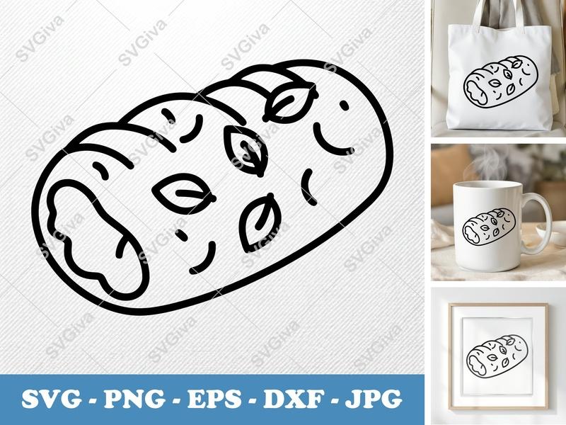 Stromboli SVG, Modern Italian Bread Cut File, Outline Food Art | PNG, EPS, DXF for Cricut & Silhouette