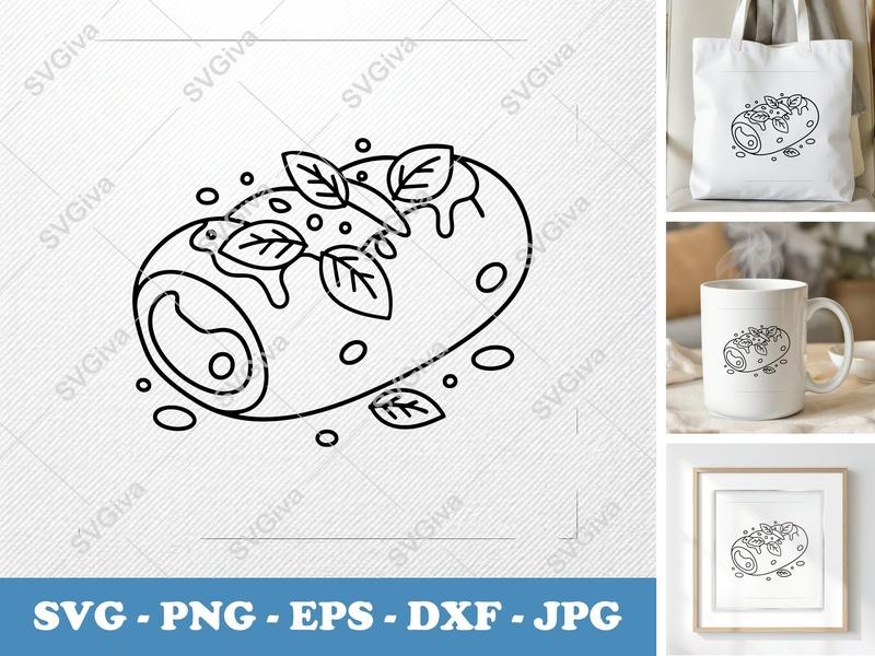 Stromboli SVG | Modern Pizza Roll Cut File with Toppings | PNG EPS DXF for Cricut & Silhouette, Food Clip Art, Kitchen Decor