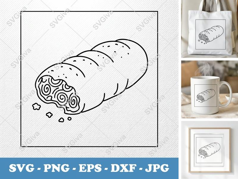 Stromboli SVG | Outline Food Cut File, Modern Bakery Clipart | PNG, EPS, DXF for Cricut, Silhouette