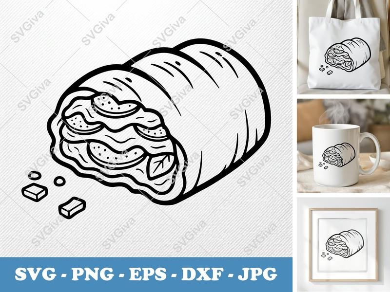 Stromboli SVG | Partially Eaten Food Clipart | Bold Contour Minimalist Cut File | PNG DXF EPS for Cricut Silhouette