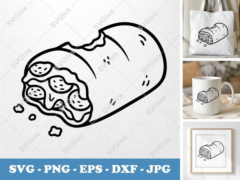 Stromboli SVG, Pepperoni Pizza Roll Cut File, Modern Food Clipart, PNG EPS DXF for Cricut & Silhouette