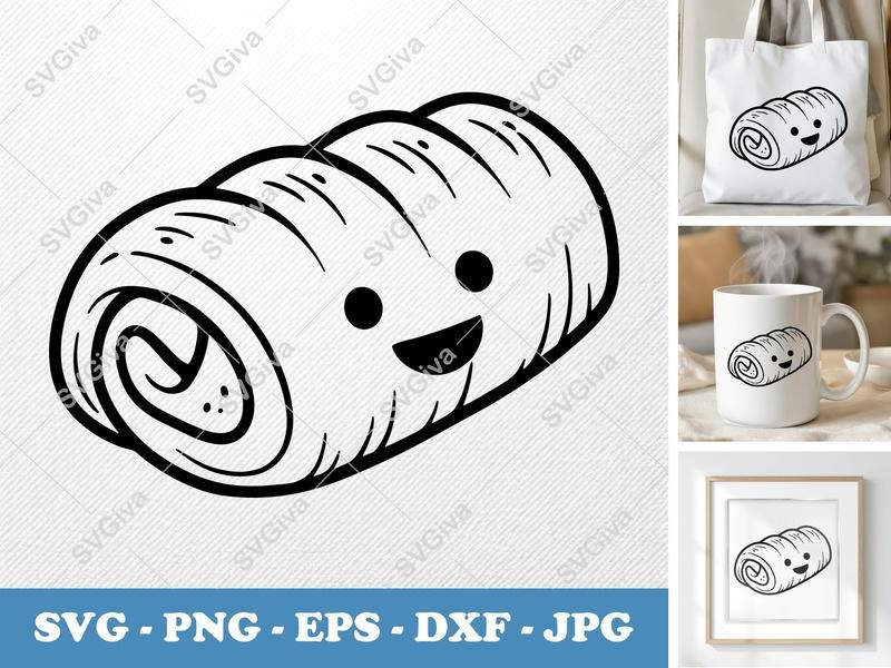 Stromboli with smiling face SVG | Kawaii Food Cut File | Bold Contour, Clean Fill, Simple Character | PNG DXF EPS | Cricut Silhouette