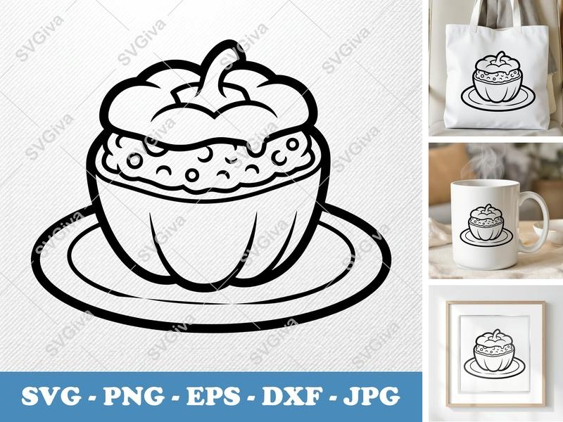 Stuffed Peppers on a Plate SVG PNG DXF EPS | Cricut Silhouette Kitchen Food Cut File