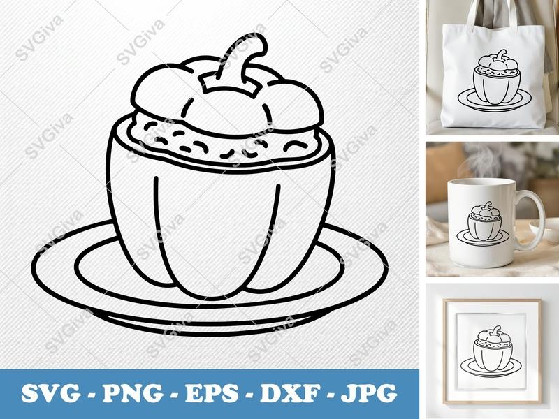 Stuffed Peppers SVG | Cartoon Outline | Food Clipart PNG EPS DXF | Cricut Silhouette Kitchen Design, Recipe Vector