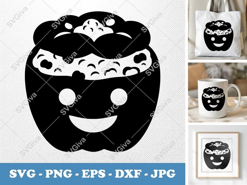Stuffed Peppers SVG | Cute Happy Kawaii Food Design | PNG EPS DXF for Cricut & Silhouette | Kitchen Craft File