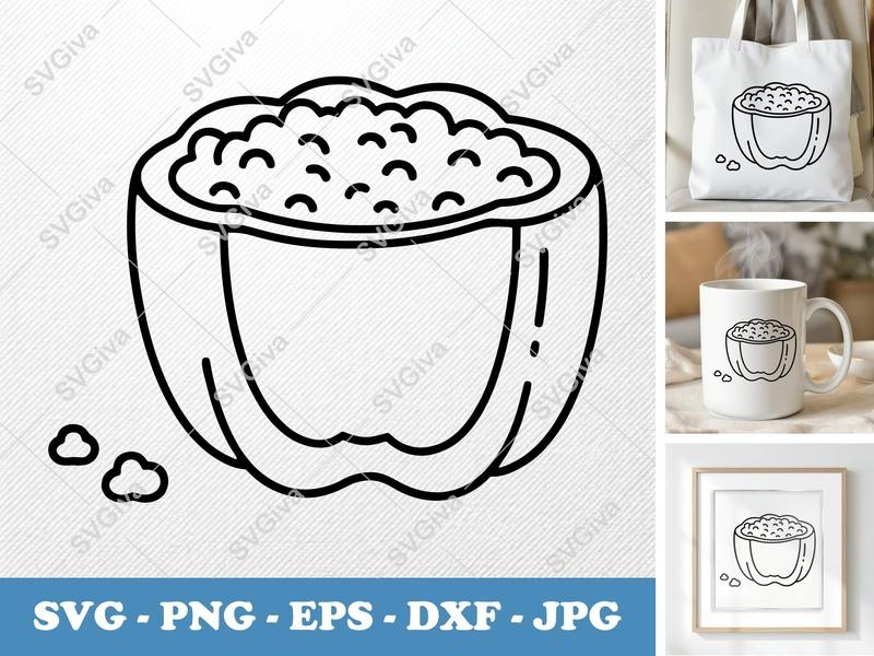 Stuffed Peppers SVG, Modern Outline Cuisine Clipart, PNG EPS DXF for Cricut & Silhouette, Kitchen Food Vector Art