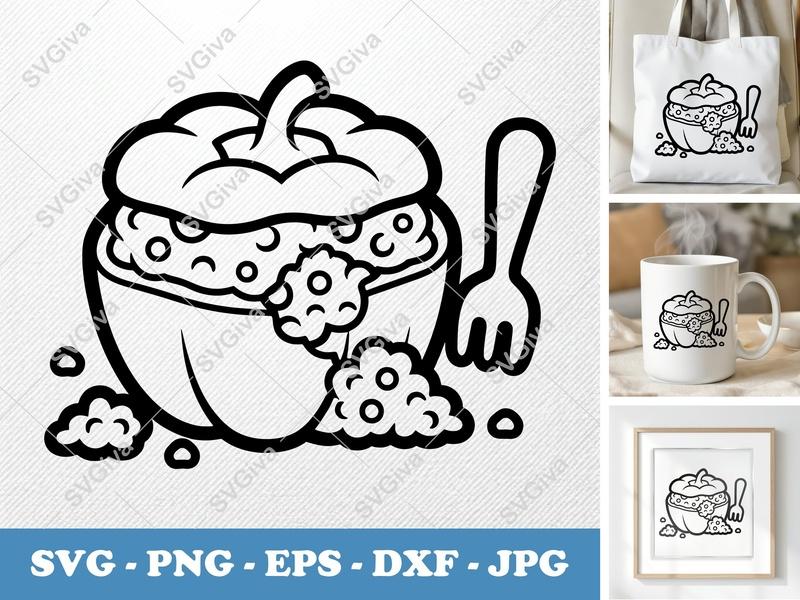 Stuffed Peppers SVG | Partially Eaten Food Cut File PNG DXF EPS Cricut Silhouette Kitchen Vector