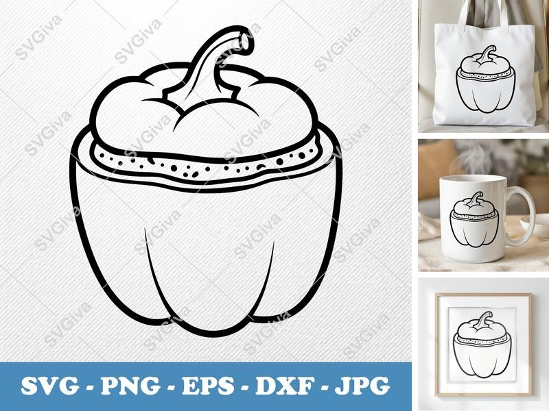 Stuffed Peppers SVG PNG DXF EPS | Puffy Pillow-Soft Shapes | Cricut Silhouette Kitchen Food Art