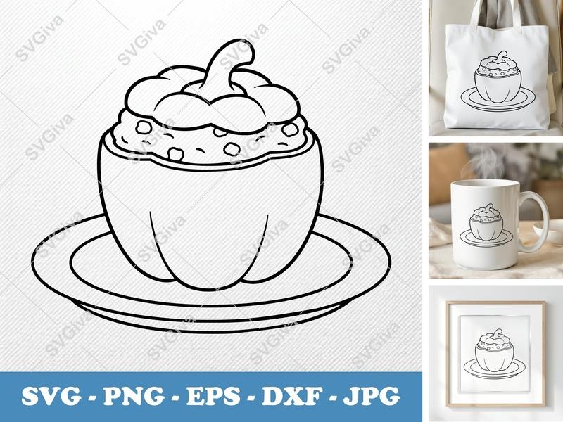 Stuffed Peppers SVG | Puffy Soft Shapes | Inflated Pillow-Soft Design | PNG DXF EPS | Cricut Silhouette Kitchen Food