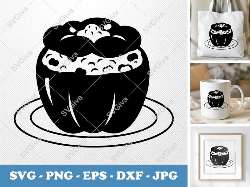 Stuffed Peppers SVG | Simple Food Icon, Modern Kitchen Clipart | PNG EPS DXF for Cricut, Silhouette, Cutting Machines