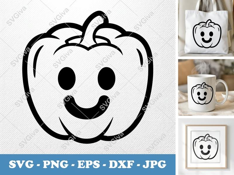 Stuffed Peppers with Smiling Face SVG PNG DXF EPS | Happy Bell Pepper Cut File for Cricut Silhouette Food Kitchen Decor
