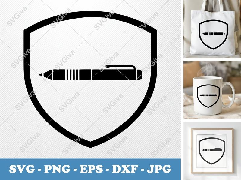 Stylus in side view profile SVG, Minimal Stylus Shield Frame, PNG EPS DXF files for Cricut, Silhouette, Vector Icon