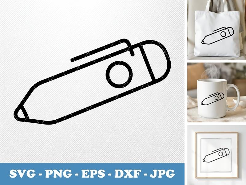 Stylus in side view profile SVG | Rounded Body Line Art, White Circle | PNG EPS DXF for Cricut Silhouette