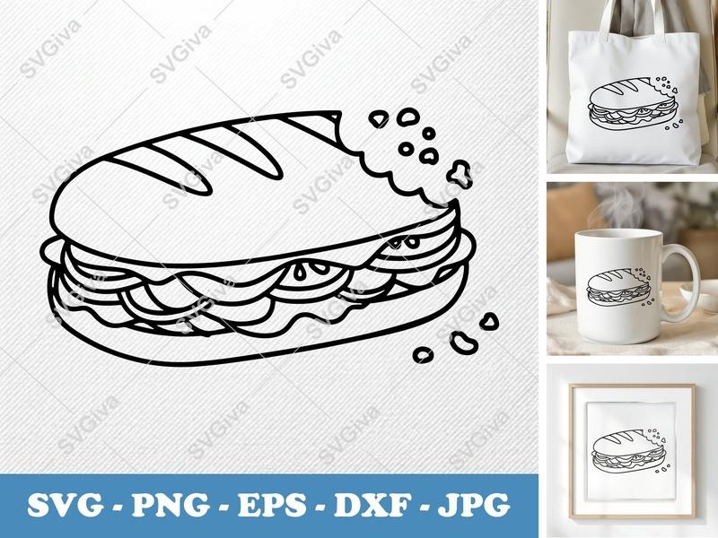 Sub Sandwich Partially Eaten SVG | Friendly Rounded Body Bean-Shaped Cut File for Cricut Silhouette | PNG DXF EPS