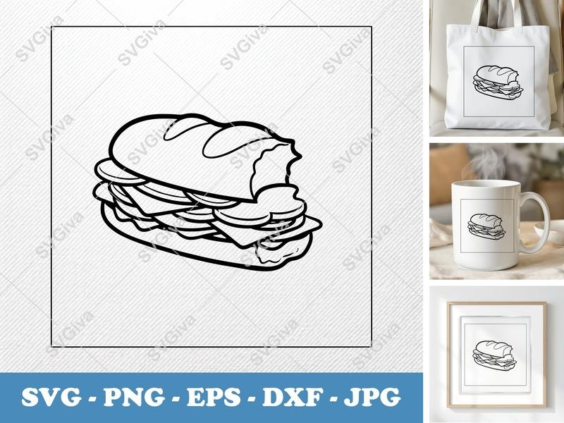 Sub Sandwich Partially Eaten SVG PNG DXF EPS | Food Cut File Cricut Silhouette Vector Art