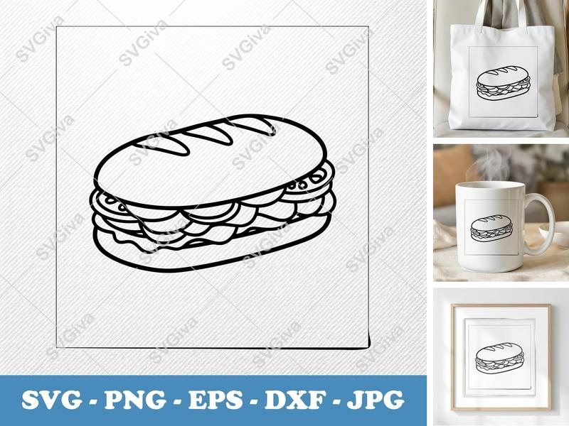 Sub Sandwich SVG | Deli Hoagie Vector | Food Clipart PNG EPS DXF | Cricut Silhouette Cut File | Modern Fast Food Outline