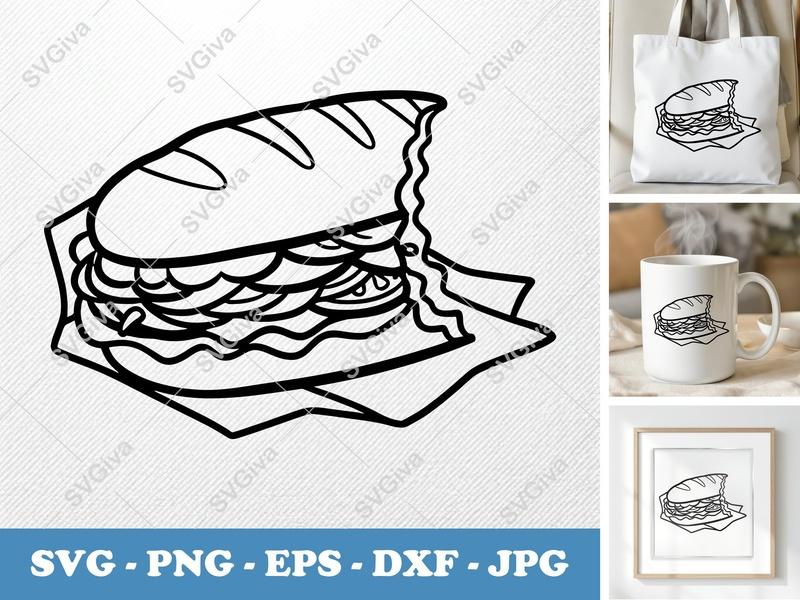 Sub Sandwich SVG | Deli Hoagie Vector | Food Clipart | PNG EPS DXF for Cricut & Silhouette