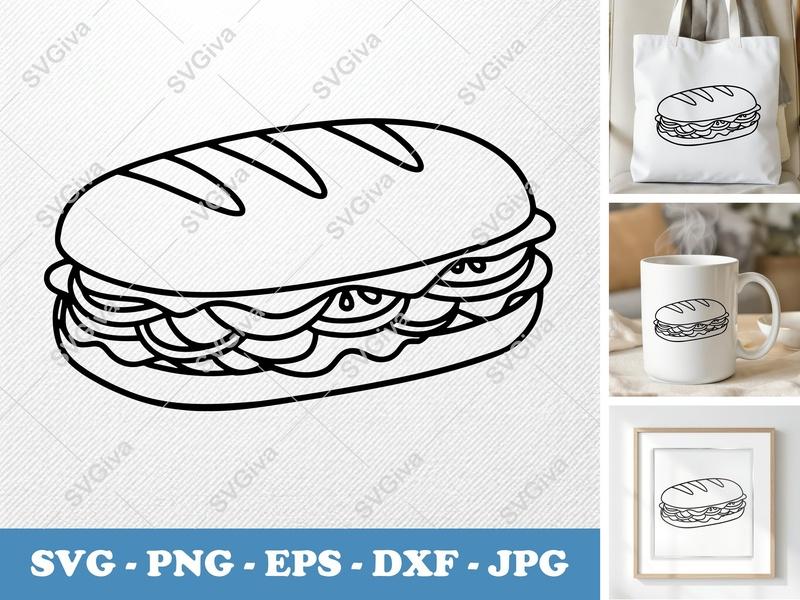 Sub Sandwich SVG | Friendly Rounded Bean-Shaped Forms | PNG DXF EPS Cut File | Cricut Silhouette Ready