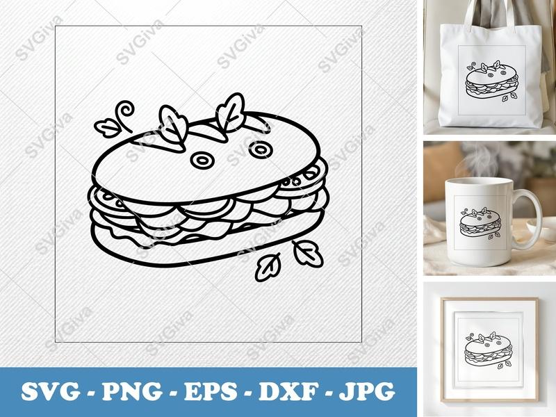 Sub Sandwich SVG | Outline Clipart, Food Vector, Sandwich Icon | PNG EPS DXF for Cricut, Silhouette
