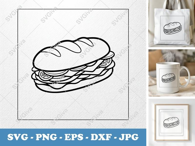 Sub Sandwich SVG PNG DXF EPS | Food Cut File for Cricut Silhouette | Kitchen Vector Art