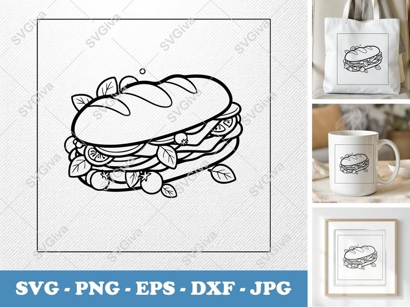 Sub Sandwich with Garnish SVG PNG DXF EPS | Cricut Silhouette Cut File Food Clip Art