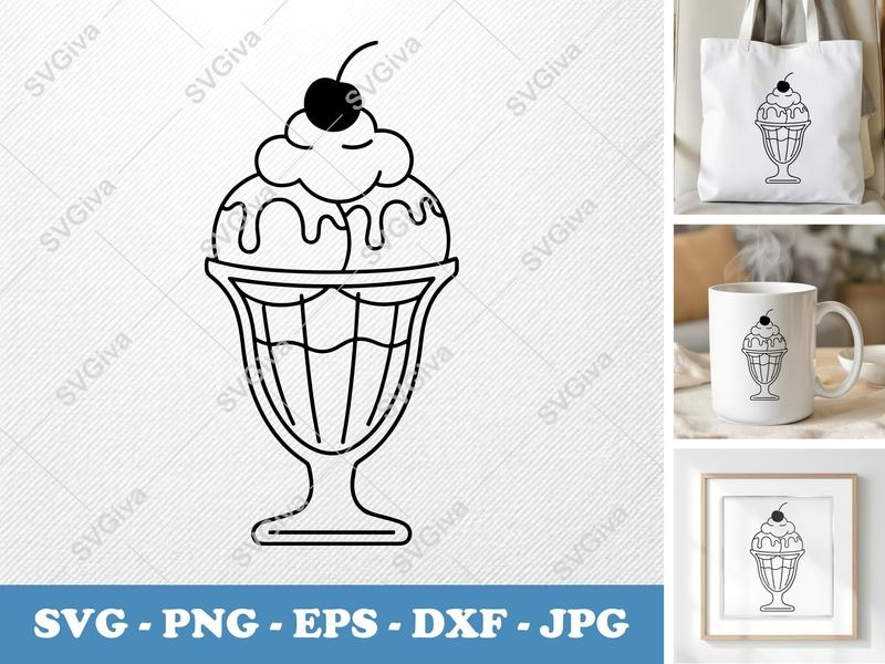 Sundae SVG | Clean Balance Double Outline, Basic Shapes | PNG DXF EPS | Cricut Silhouette Cut File
