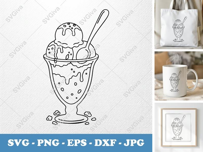 Sundae SVG | Ice Cream Dessert Cut File PNG DXF EPS Cricut Silhouette