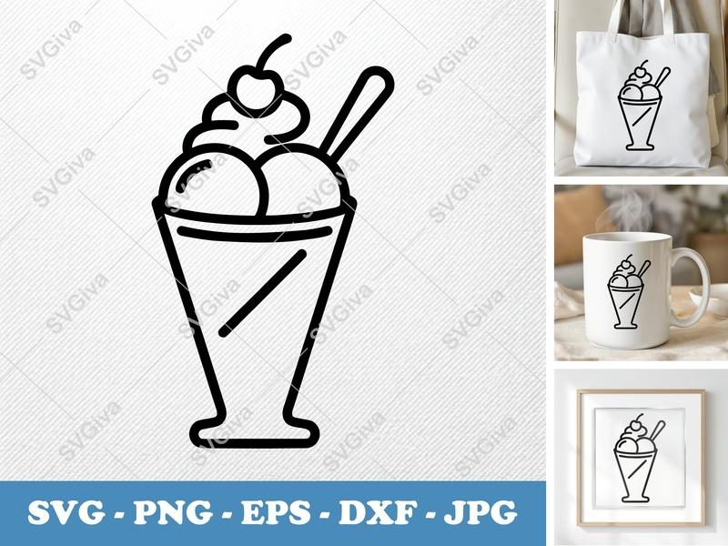 Sundae SVG | Minimalist Character Dessert | PNG DXF EPS | Cricut Silhouette Cut File