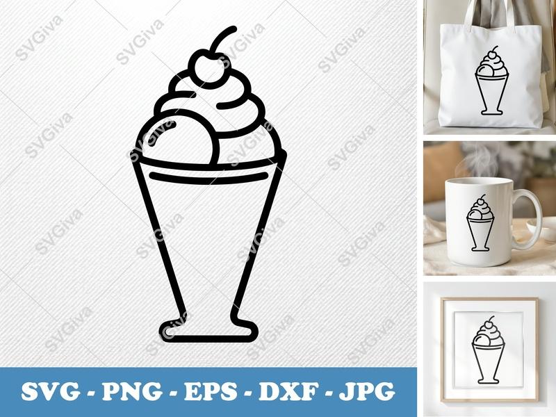 Sundae SVG | Minimalist Vector Cut File | Bold Outline PNG DXF EPS for Cricut Silhouette