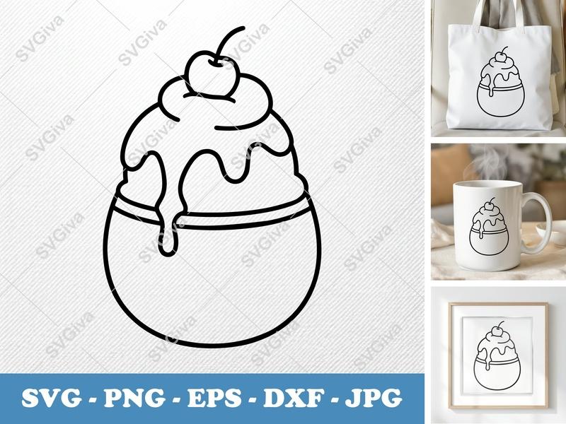 Sundae SVG | Puffy Soft Shapes | Inflated Dessert Cut File | PNG DXF EPS for Cricut Silhouette
