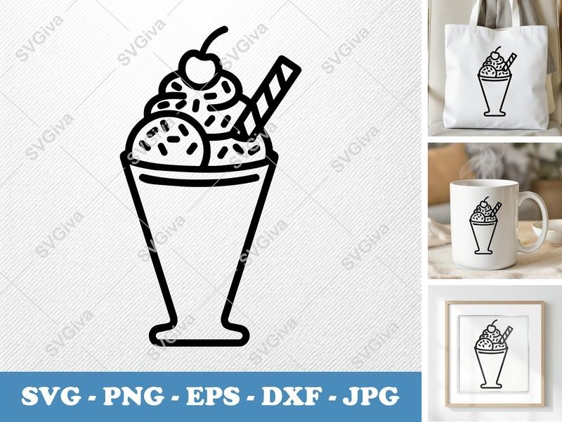 Sundae with Garnish SVG | Minimalist Vector Cut File | PNG DXF EPS for Cricut Silhouette