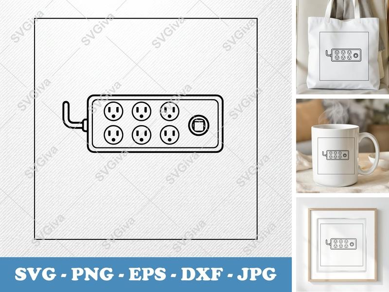 Surge Protector classic svg icon | Power Strip Outlet, Six Plugs, Double Outline | SVG, PNG, EPS, DXF for Cricut & Silhouette
