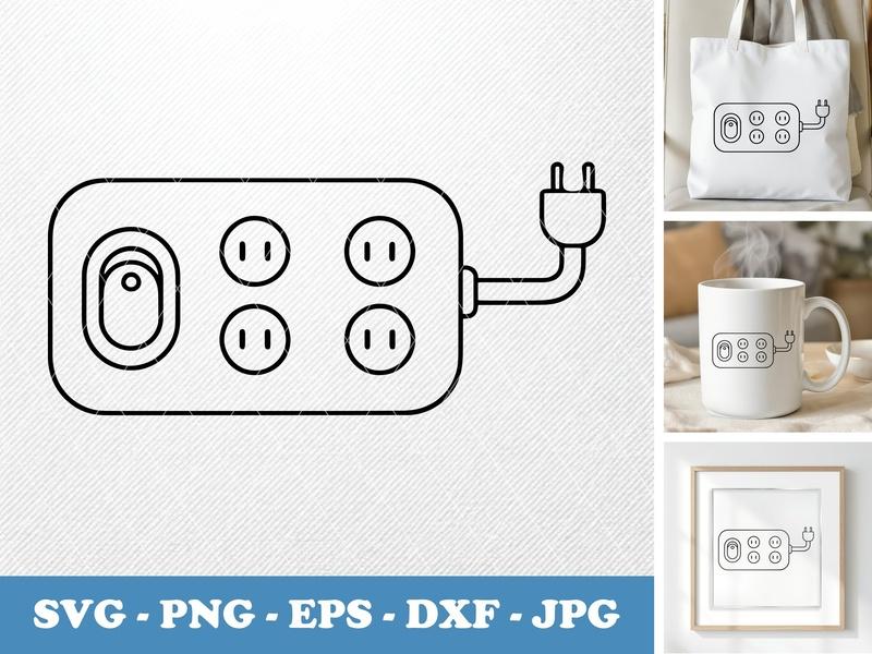 Surge Protector classic svg icon | Power Strip Outlet with Plug, Rounded Body | SVG, PNG, EPS, DXF for Cricut & Silhouette