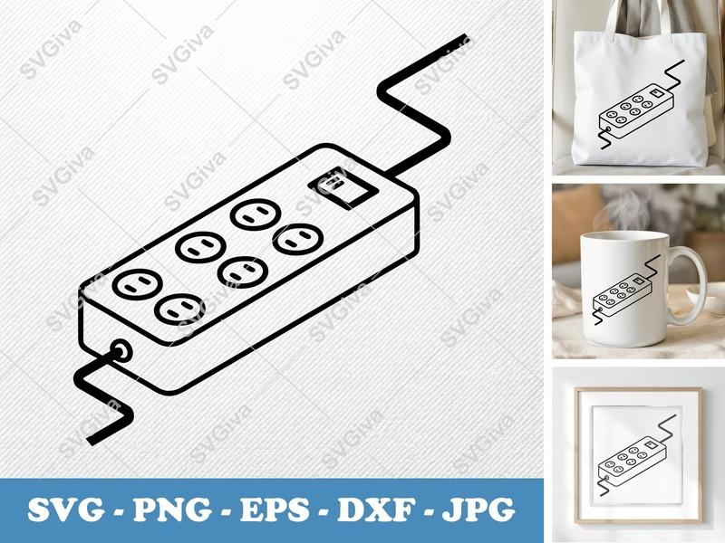 Surge Protector SVG | Modern Clean Design, 6 Outlets, Power Strip | PNG EPS DXF for Cricut Silhouette