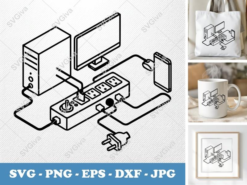 Surge Protector SVG | Modern Clean Line Art, Electronics, Plug, Power Strip | PNG EPS DXF for Cricut, Silhouette