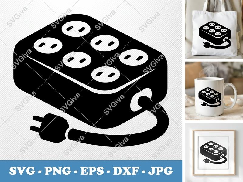 Surge Protector SVG | Modern Clean Power Strip Cut File | PNG EPS DXF for Cricut & Silhouette | Electrical Outlet Clipart