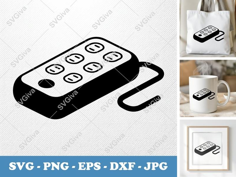 Surge Protector SVG | Modern Clean Power Strip Cut File | PNG EPS DXF for Cricut, Silhouette | Home Office Tech Icon