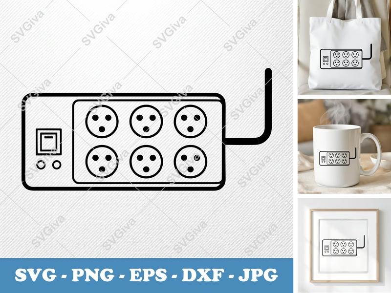 Surge Protector SVG | Modern Power Strip Cut File | 6 Outlet, Switch | PNG EPS DXF for Cricut, Silhouette